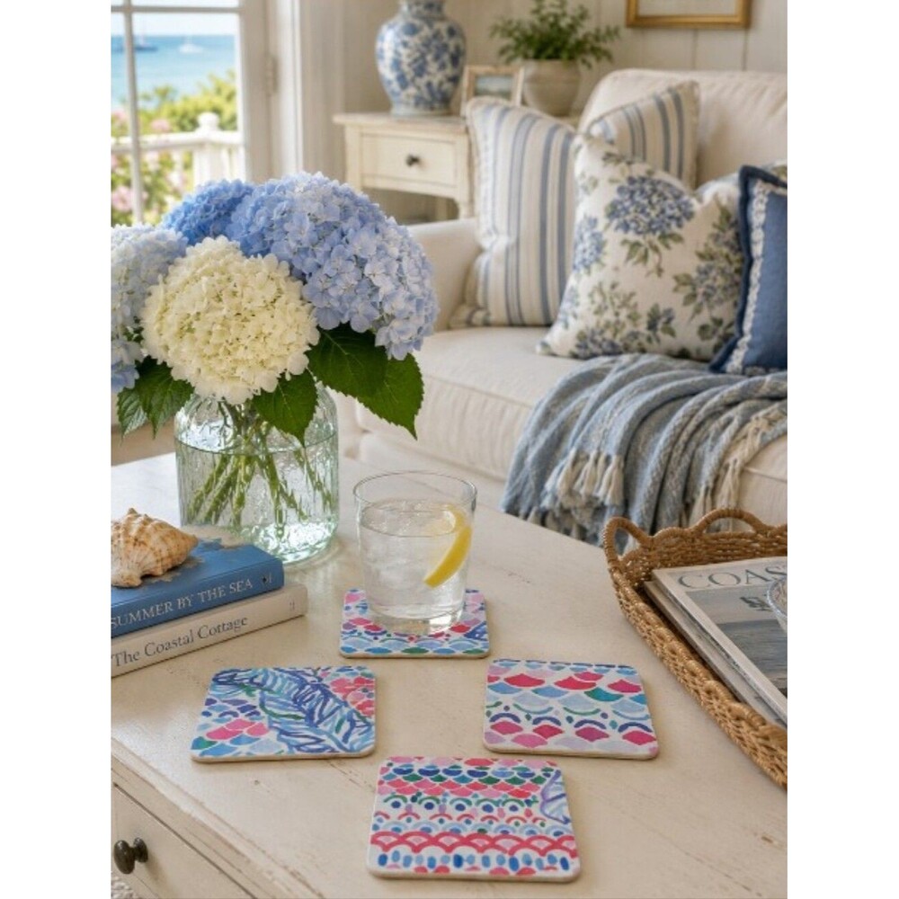 Set Of 4 Handmade Coasters Beachy Coastal Entertaining Hostess Cottage